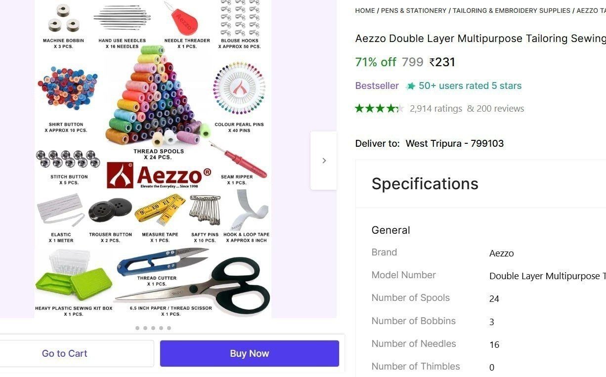 Aezzo Double Layer Multipurpose Tailoring Sewing Kit Box with all Accessories. Sewing Kit Price in India - Buy Aezzo Double Layer Multipurpose Tailoring Sewing Kit Box with all Accessories. Sewing Kit