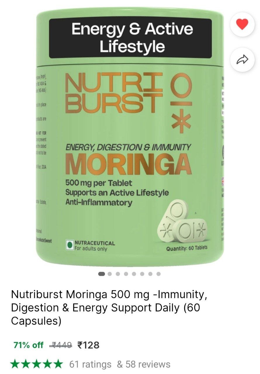 Nutriburst Moringa 500 mg -Immunity, Digestion & Energy Support Daily Price in India - Buy Nutriburst Moringa 500 mg -Immunity, Digestion & Energy Support Daily online at Shopsy.in
