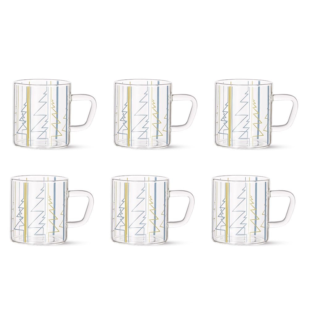 Borosil Classic Sintra 6 Pcs Tea n Coffee Borosillicate Glass 210 ml Mug Set | Microwave Safe | Scratch Resistance | Lightweight | for Chai, Green Tea, Milk