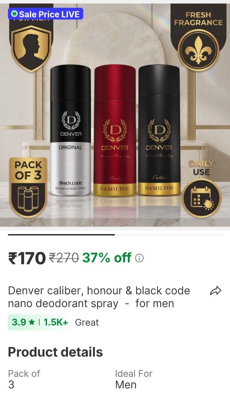 DENVER Caliber, Honour & Black Code Nano Deodorant Spray  -  For Men Price in India - Buy DENVER Caliber, Honour & Black Code Nano Deodorant Spray  -  For Men online at Shopsy.in