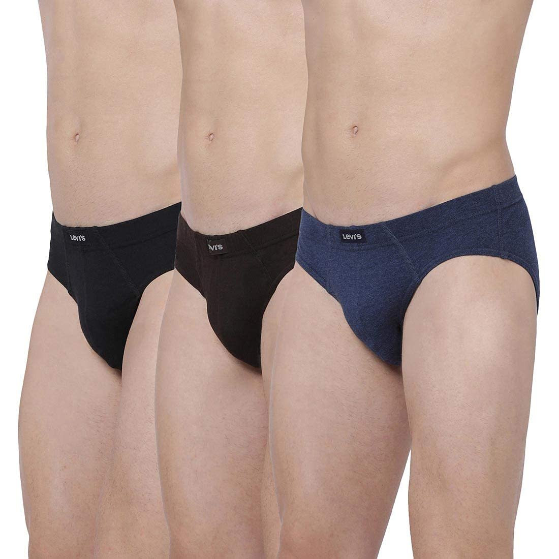 Levi's 011 Comfort Brief for Men | 100% Pure Cotton | Breathable | Durable | Anti-Roll Waistband | Extra Supportive Gusset | Dual Layer 3D Pouch | Tagless & Zero Irritation Comfort | Pack of 3