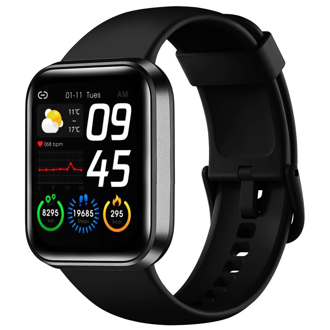 Bouncefit M I D116 Fitness Band Smart Watch for Men, Women, Boys, Girls, Kids – Single Touch Interface, Water Resistant, Workout Modes, Quick Charge Sports Smartwatch – Black
