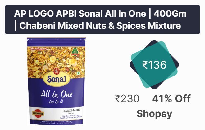 AP LOGO APBI Sonal All In One | 400Gm | Chabeni Mixed Nuts & Spices Mixture Price in India - Buy AP LOGO APBI Sonal All In One | 400Gm | Chabeni Mixed Nuts & Spices Mixture online at Shopsy.in