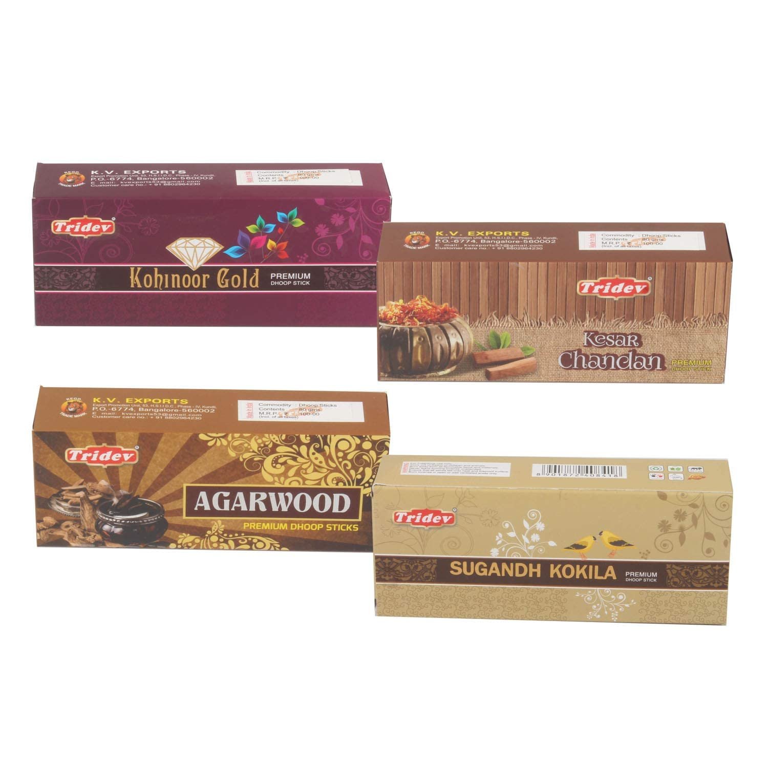 Klassic Premium Bamboo Free Dhoop Sticks/Sugandh Kokila-Agarwood-Kesar Chandan-Kohinoor Gold Scented Dhoop Sticks for Meditation, Room and Mandir (Pack of 4)