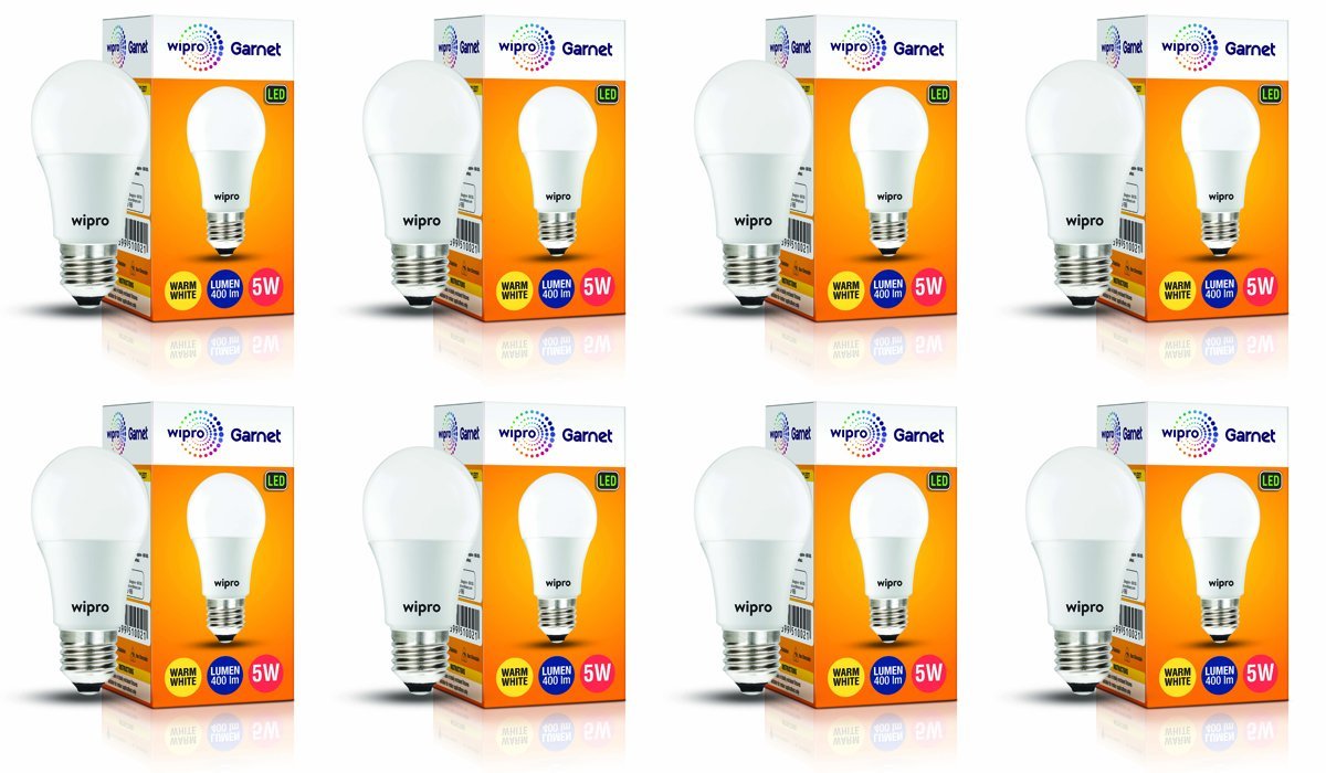 wipro Garnet 5W LED Bulb for Home & Office |Warm White (2700K) | E27 Base|220 degree Light coverage |4Kv Surge Protection |400V High Voltage Protection |Energy Efficient | Pack of 8
