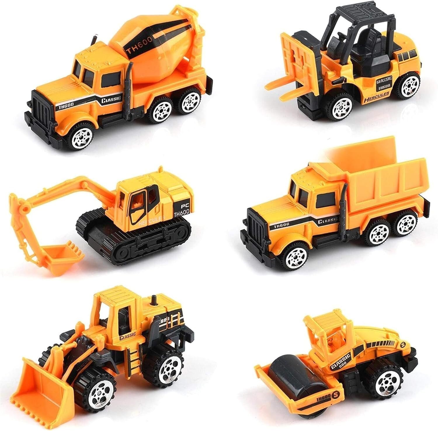 Mini Construction Vehicle Toy Set for Kids – 6 PCS Free Wheel Engineering Trucks with Excavator, Bulldozer, Forklift, Dumper, Road Roller & Cement Mixer, Educational Toys