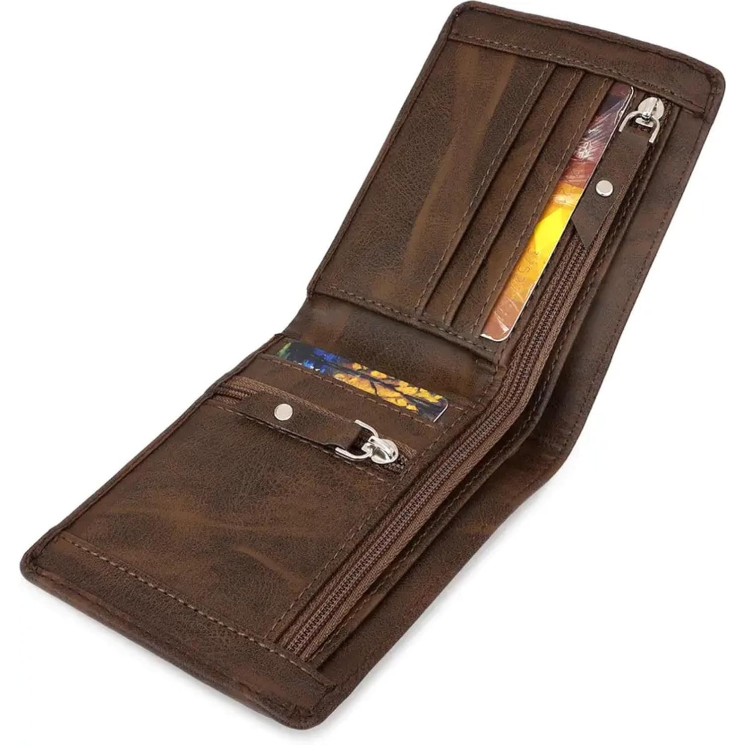 VEMILIO Double Zipper Pu Leather Wallet for Men | 3 Card Slots | 2 Secret Compartments | 2 Currency Compartments | 1 Coin & Zip Pocket