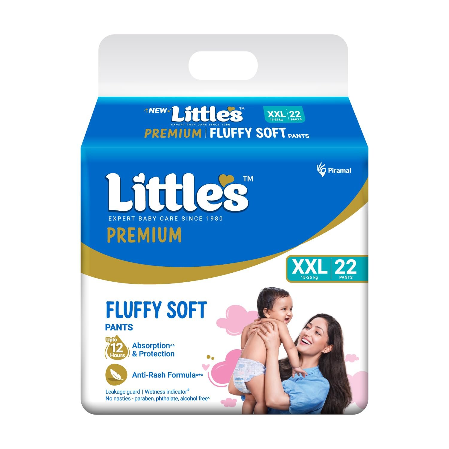 Little's Premium Baby Diapers XXL Size | Pants Style | 15-25 kg | 22 Count - Pack of 1 | FluffySoft Baby Diaper with Leakage Guard, Wetness Indicator & 12 Hours Absorption