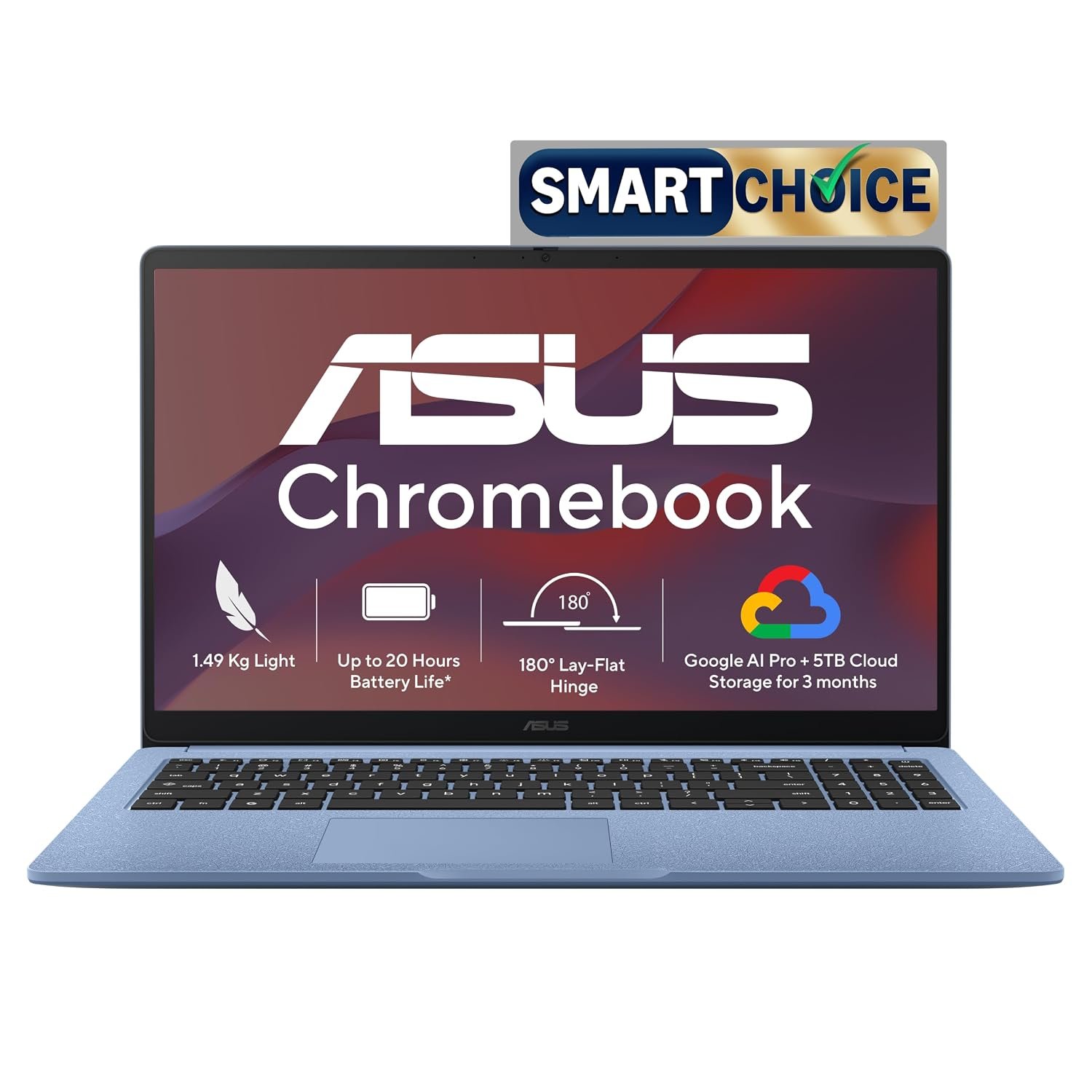 ASUS Chromebook CM1505 (2026), Smartchoice, MediaTek Kompanio 540 Processor, 4GB RAM, 64GB SSD, FHD, 15.6"(39.6 cm), 60Hz, Chrome OS, Fabric Blue, 1.49 Kg, CM1505CM4A-S70080, Thin & Light Lapt