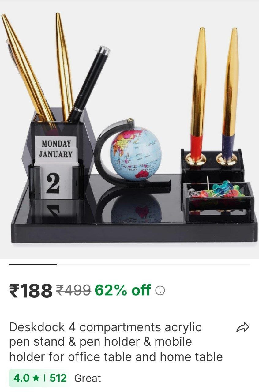 Shopsy.in | DeskDock 4 Compartments Acrylic Pen Stand & Pen Holder & Mobile Holder For Office Table and Home Table - Pen Stand & Pen Holder & Mobile Holder For Office Table and Home Ta