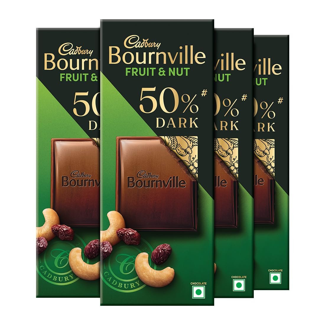 Cadbury Bournville Fruit & Nut 50% Dark Chocolate Bar, 75 g (Pack of 4)