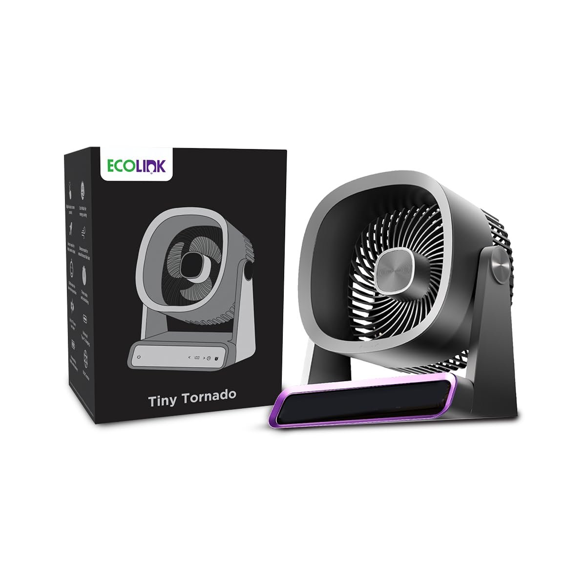 EcoLink Tiny Tornado Mini Fan (Grey Purple) | Compact & Portable Personal Fan | Powerful Airflow | USB Rechargeable | Quiet Cooling for Home, Office & Travel | Pack of 1
