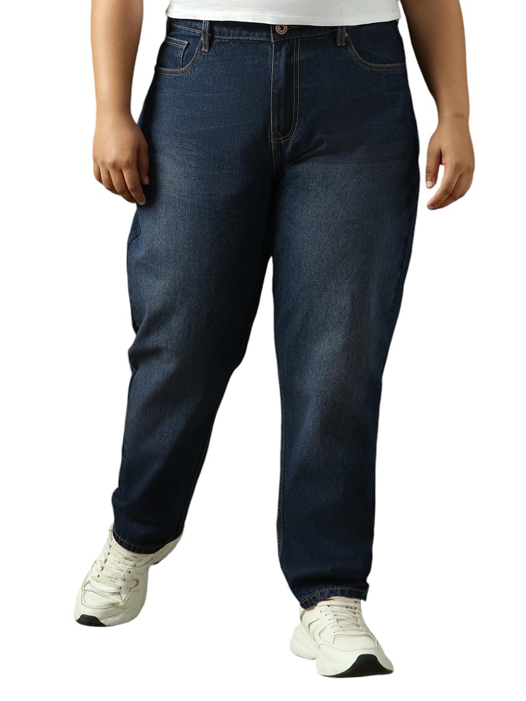 High Star Women Cotton Washed Mom Fit Casual High-Rise Jeans