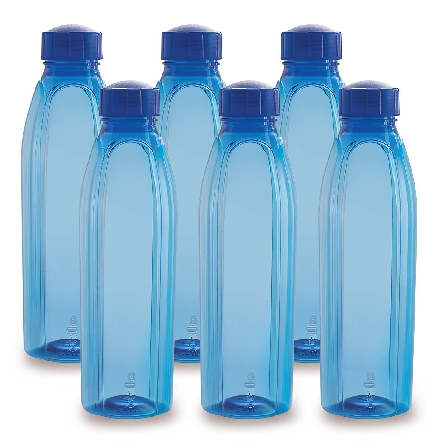 CELLO Crystal Water Bottles Set of 6, 1000 ml Each, Blue | Food Grade, Unbreakable & Reusable Set of Bottles | Air Tight Leakproof Easy to Carry Set of Fridge PET Bottles For Kitchen, Office, Trav