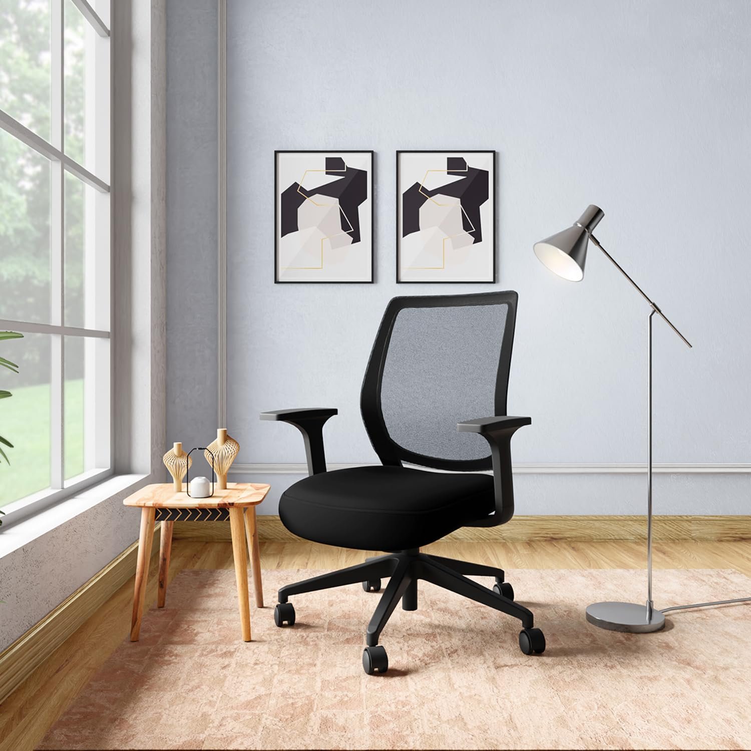 Interio by Godrej Curv Premium Mesh Wide Back Ergonomic Chair for Work from Home/Study | 1 Year Warranty | Height Adjustable Chair | Heavy Duty PP Base | DIY Installation (Black)