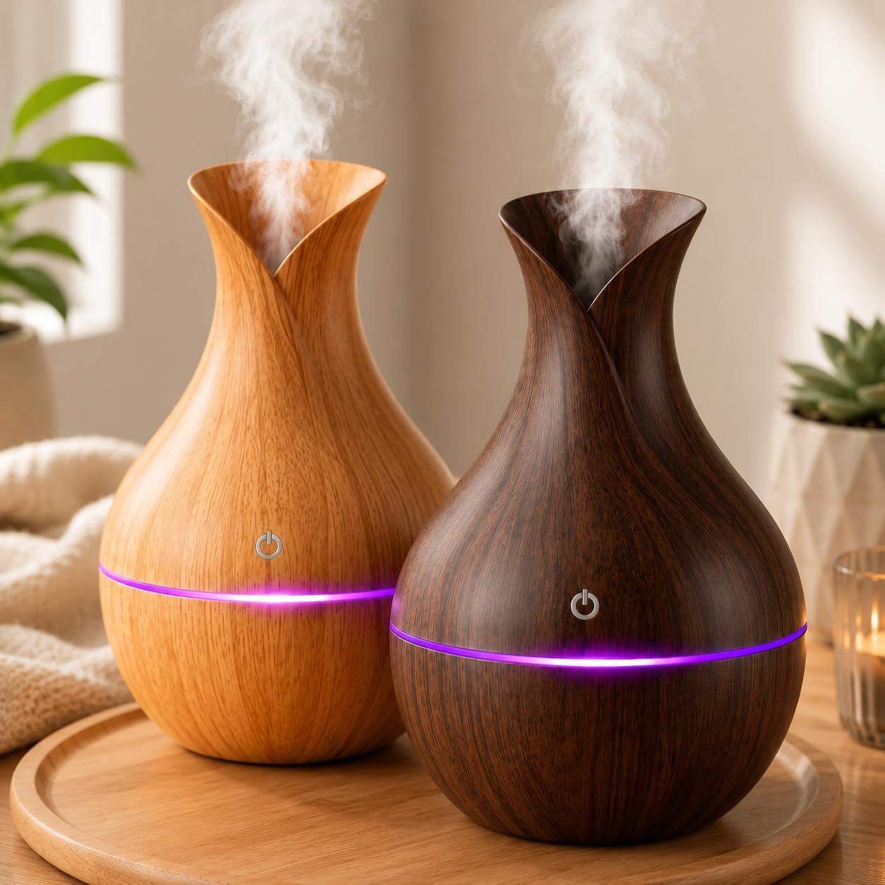 Aroma Diffuser with Wooden Finish, Ultrasonic Essential Oil Diffuser & Humidifier, LED Night Light, Quiet Air Freshener for Home Bedroom Office Spa | Ultrasonic Essential Oil Diffuser & Humidi