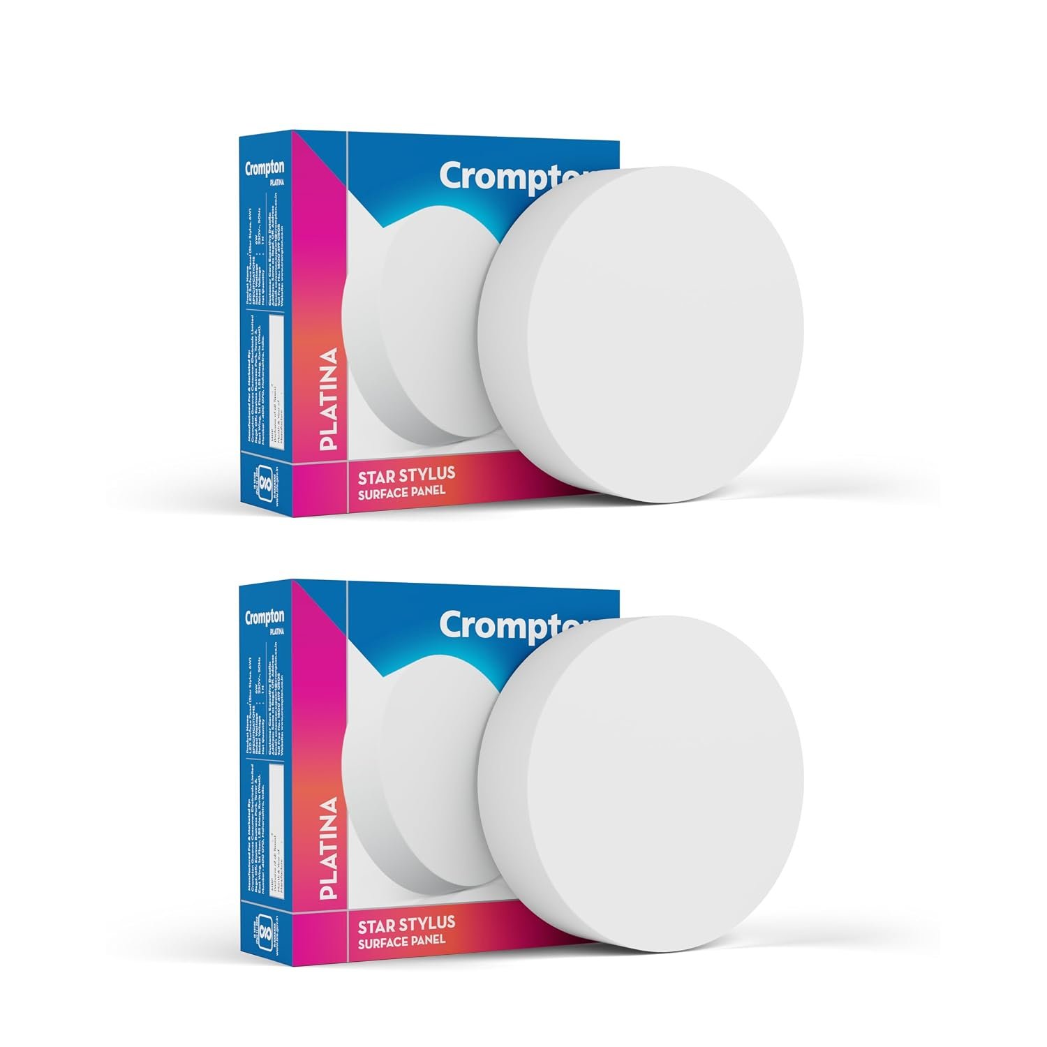 Crompton Platina Star Stylus Surface Panel 12W Round Warm White | Pack of 2 | No False Ceiling Required, Outer Dimension: 120 mm | Surface Mount | for Hall, Bedroom, Kitchen, Office, Store