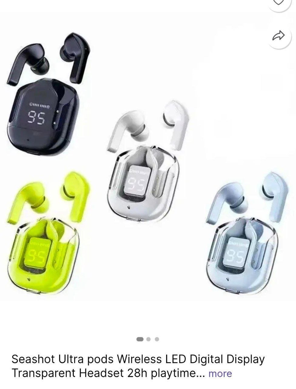 Seashot Ultra pods Wireless LED Digital Display Transparent Headset 28h playtime Bluetooth Headset Price in India - Buy Seashot Ultra pods Wireless LED Digital Display Transparent Headset 28h playtime
