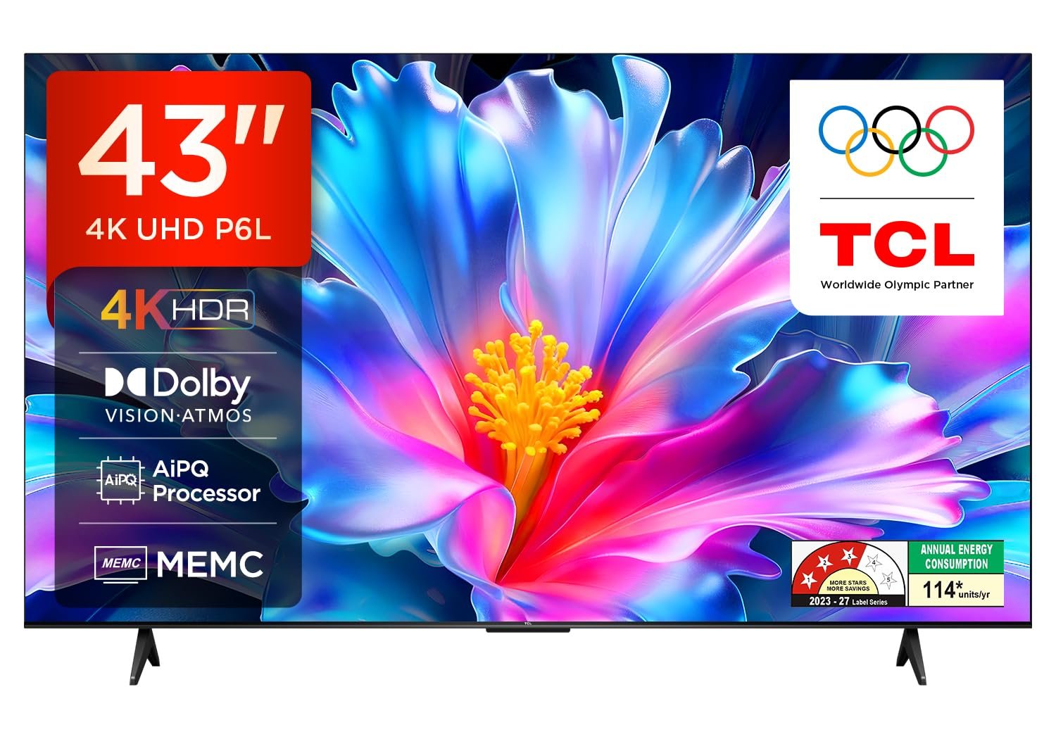 TCL 108 cm (43 inches) 4K Ultra HD Smart LED Google TV | 4K HDR | Dolby Vision & Atmos | Game Master | 60Hz MEMC | 43P6L