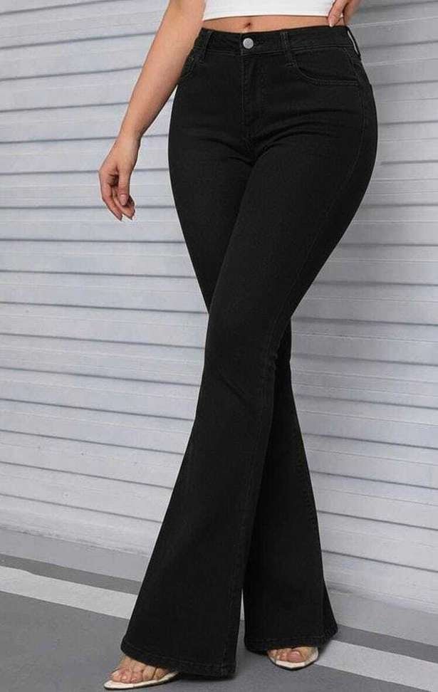 french rose flared women black jeans