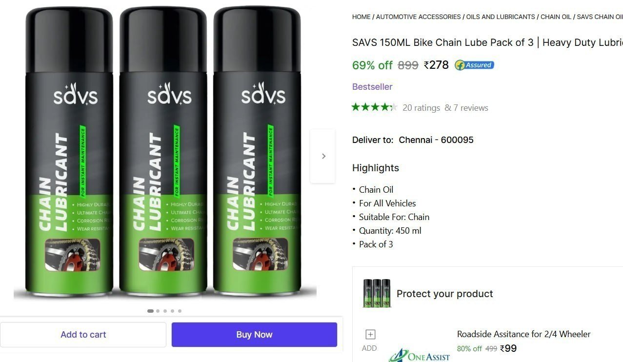 SAVS 150ML Bike Chain Lube Pack of 3 | Heavy Duty Lubricant Spray | Smooth & Silent Ride | Long Lasting Protection Chain Oil Price in India - Buy SAVS 150ML Bike Chain Lube Pack of 3 | Heavy Duty 