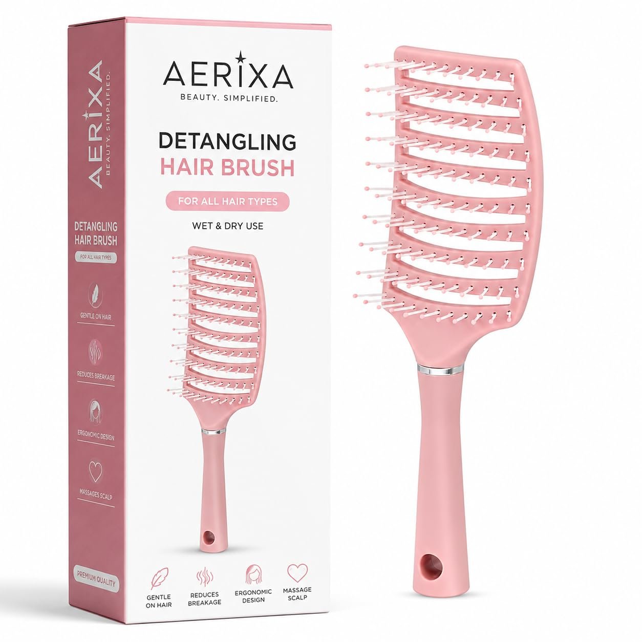 Detangling Hair Brush for Wet & Dry Hair, Flexible Vented Styling Comb with Ball Tip Bristles for Curly, Wavy & Straight Hair, Scalp Massage Grooming Tool for Women Men Kids