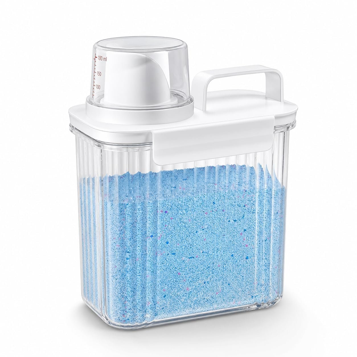 PRAZA Laundry Detergent Storage Container 1800 ML with Measuring Cup Lid, Airtight Washing Powder Storage Box, Clear Plastic Organizer for Laundry Powder, Pods, Beads, Bathroom & Laundry Room