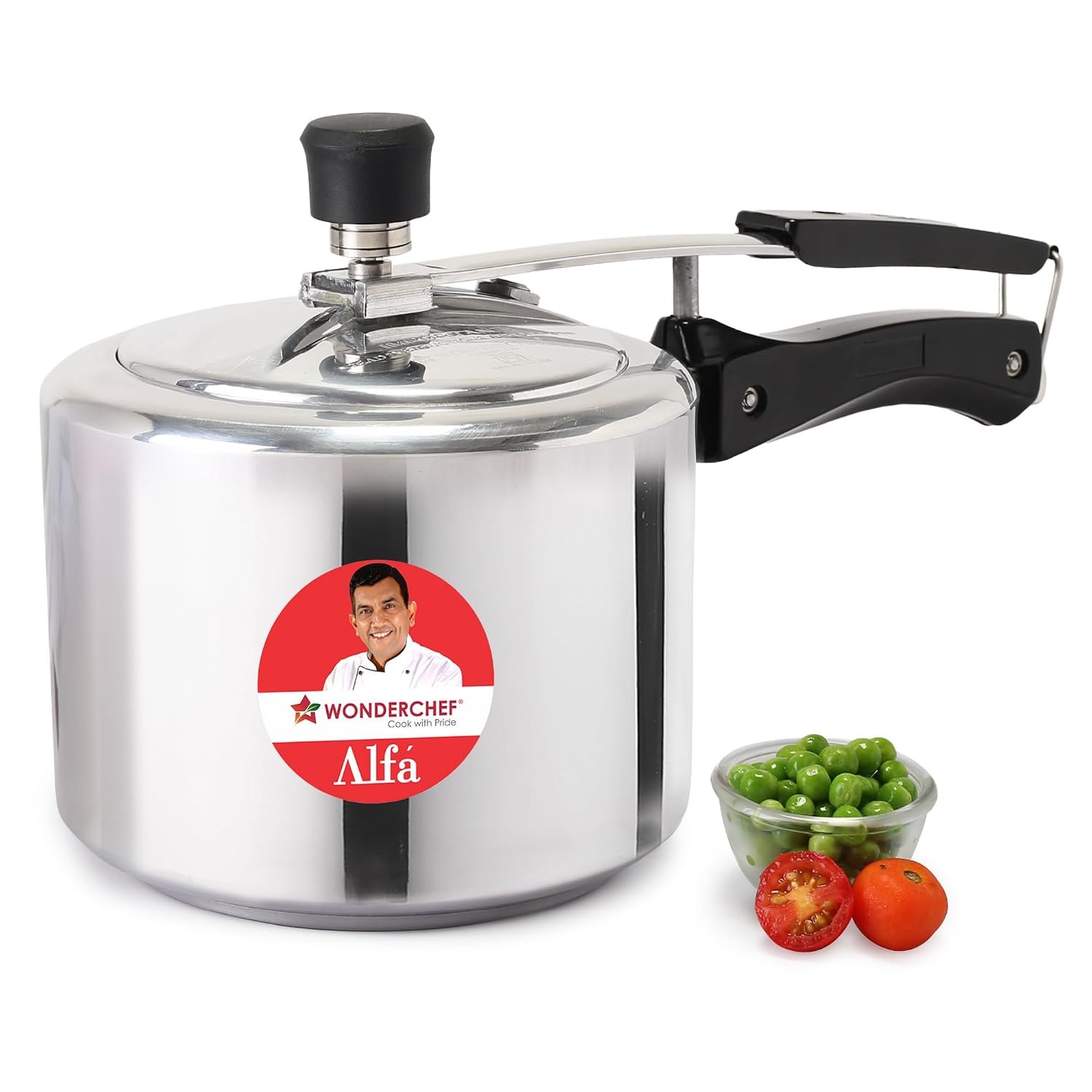 Wonderchef Alfa Aluminium Inner Lid Pressure Cooker | 3 Litre | Sautéing, Steaming, Frying, Boiling, Pressure Cooking | Induction and Gas Cooktops Friendly | BIS Approved | Cool Touch Handles