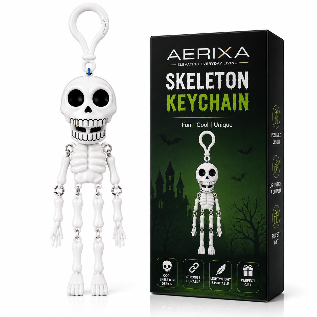 Skeleton Keychain with Movable Limbs | Cute skeleton with flexible arms & legs for fun movement.