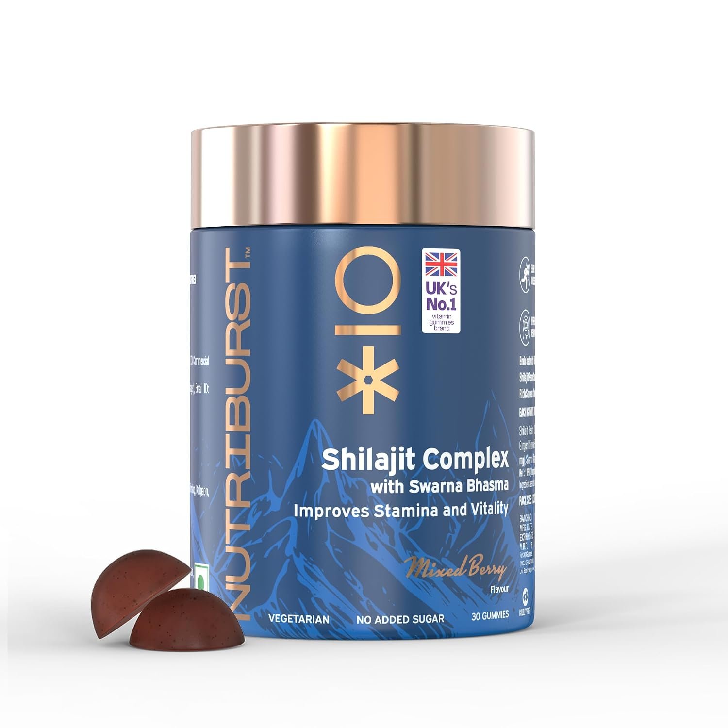 Nutriburst Shilajit Resin Gummies, Ayurvedic Herbal Blend with Swarna Bhasma, KSM-66 Ashwagandha, Black Musli and Ginger, Natural Energy & Vitality Boost, Mixed-Berry Flavor, 30 Gummies, 1 Month P