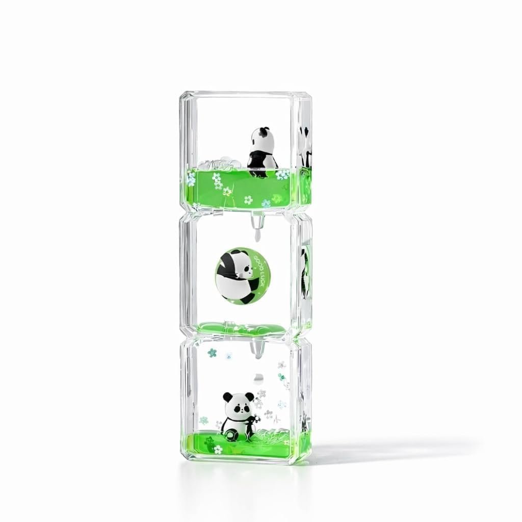 Kawaii Panda Liquid Motion Paperweight with Floating Glitter, Unsinkable Fluid Sensory Desk Toy, Decorative Stress Relief Accessory for Office,Kids & Adults (Panda Liquid Drop Timer Sensory)