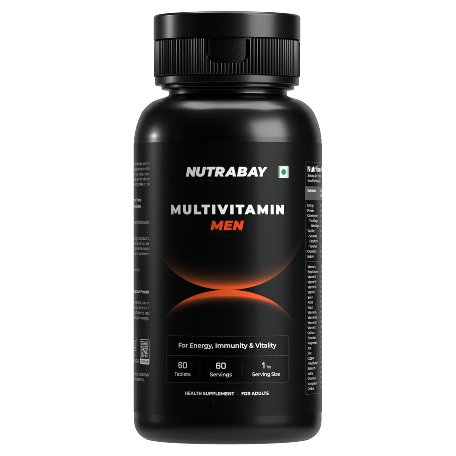 Nutrabay Pro Active Multivitamin for Men with Zinc, Magnesium, Vitamin B,C,A,E – Enhances Energy, Immunity & Better Sleep– 60 Veg Capsules | 100% RDA for Viamins & Minerals | Purity Tested Sup