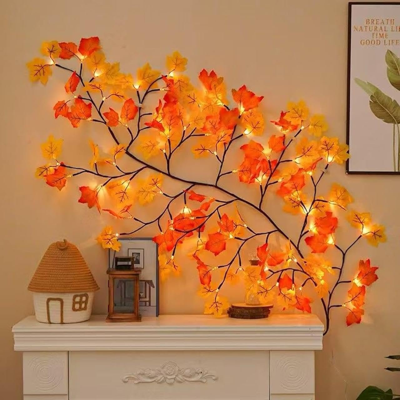 Decorative Maple Leaf Vine String Lights 5.25 ft, 72 LED Fairy Lights with Remote Control, 8 Lighting Modes, USB Powered Wall Decoration Lights for Bedroom, Wedding & Festival