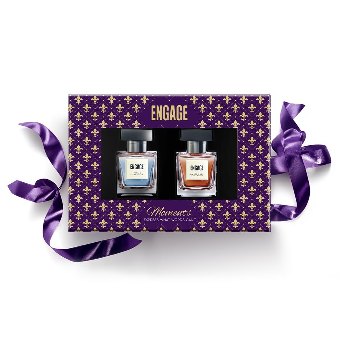 Engage Gift Set - Moments Luxury Perfume Gifts For Men, 100ml, Long Lasting Smell Men Perfume, Best Birthday,Anniversary Gift Hamper by ITC, Eau De Parfum for Man, Travel Sized Combo, 50ml x 2