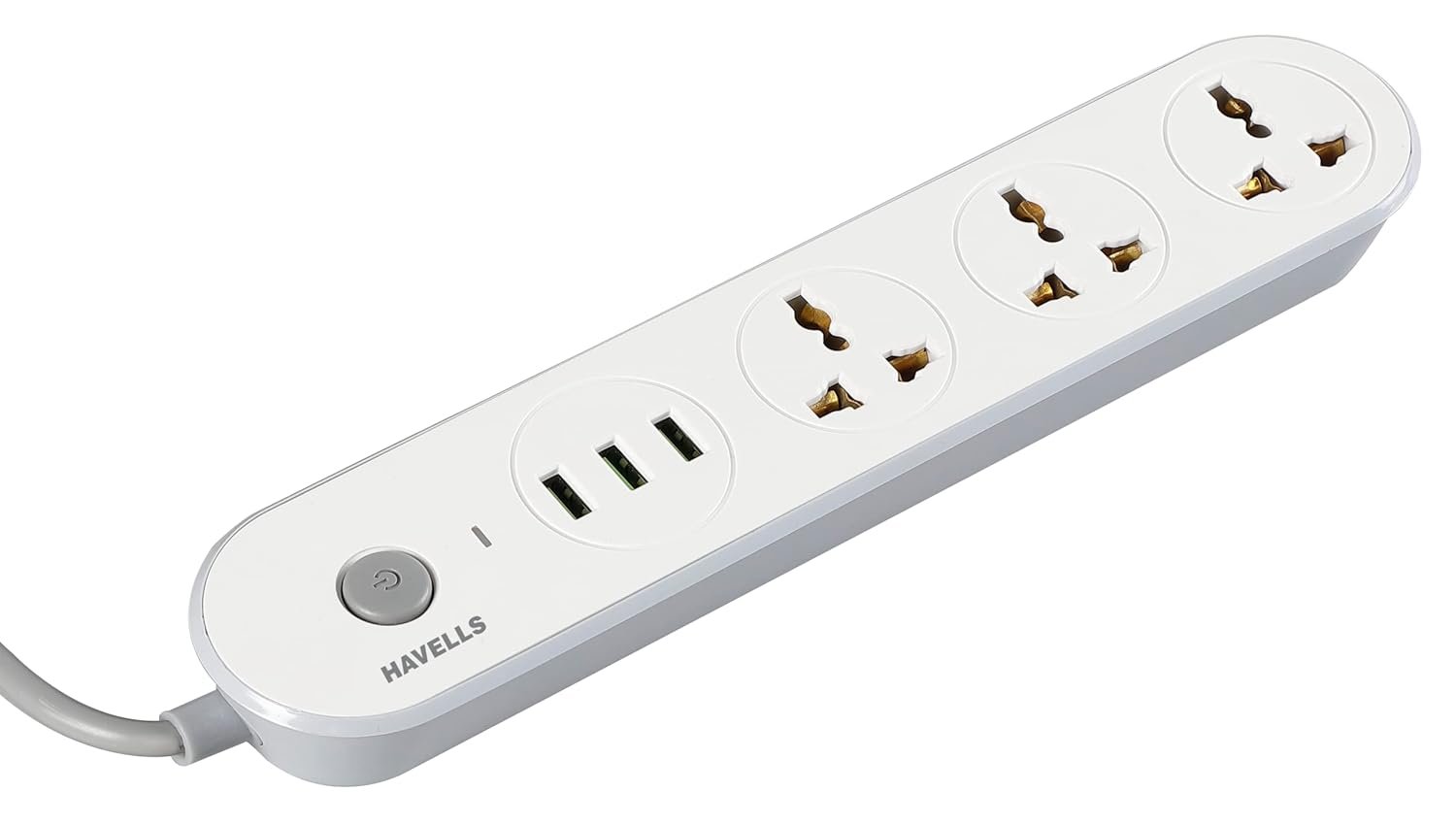 Havells USB Star - 3+1 Extension Board| 1.5Mtr Copper ISI Certified Wire | Surge and Spike Protection | 3 Universal Sockets and 3 USB Ports, 3.1 Amp| 6A, 240 V AC | LED Indicator | Home & Office U
