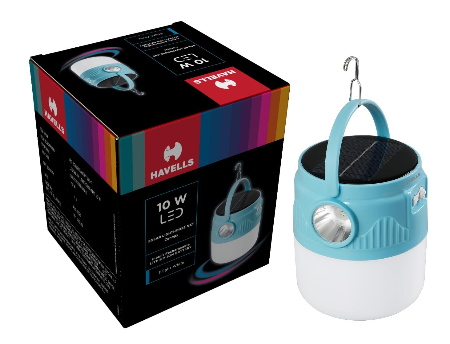 Havells Solar Lighthouse NXT 10W| 360° Light Distribution| 4000 mAh Lithium-Ion Rechargeable Battery| 2 Light Modes| Torch - Usage up to 7 Hours Multi-Function Canopy Light for Camping & Marketpla