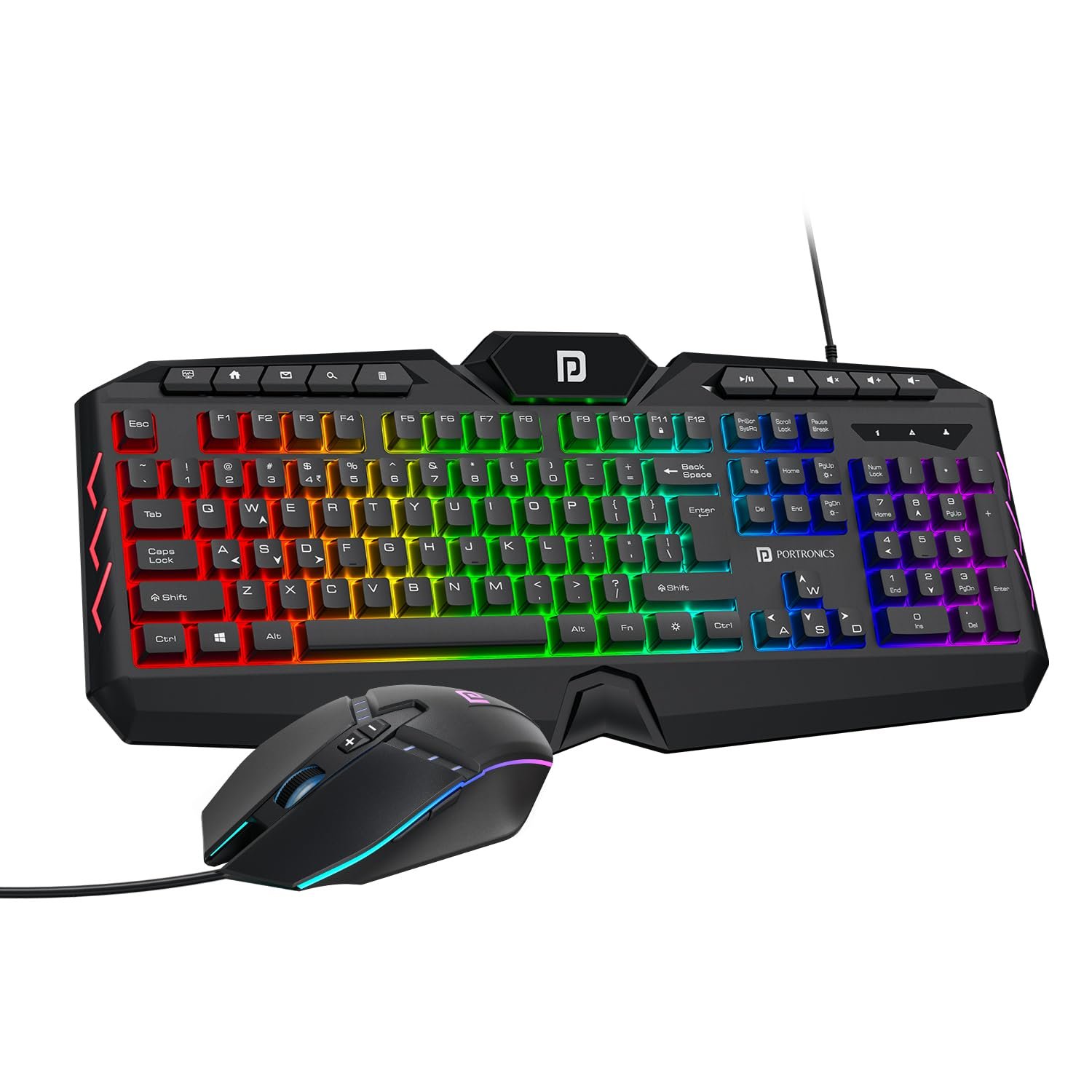 Portronics Ki-Pad 5 Wired Gaming Keyboard & Mouse Combo, 7-Button Mouse Control, 19 Anti-Ghosting, Multimedia Keys, Cool RGB Backlight, 1.5M Cable Length, Compatible with Desktop PCs, Laptops (Bla
