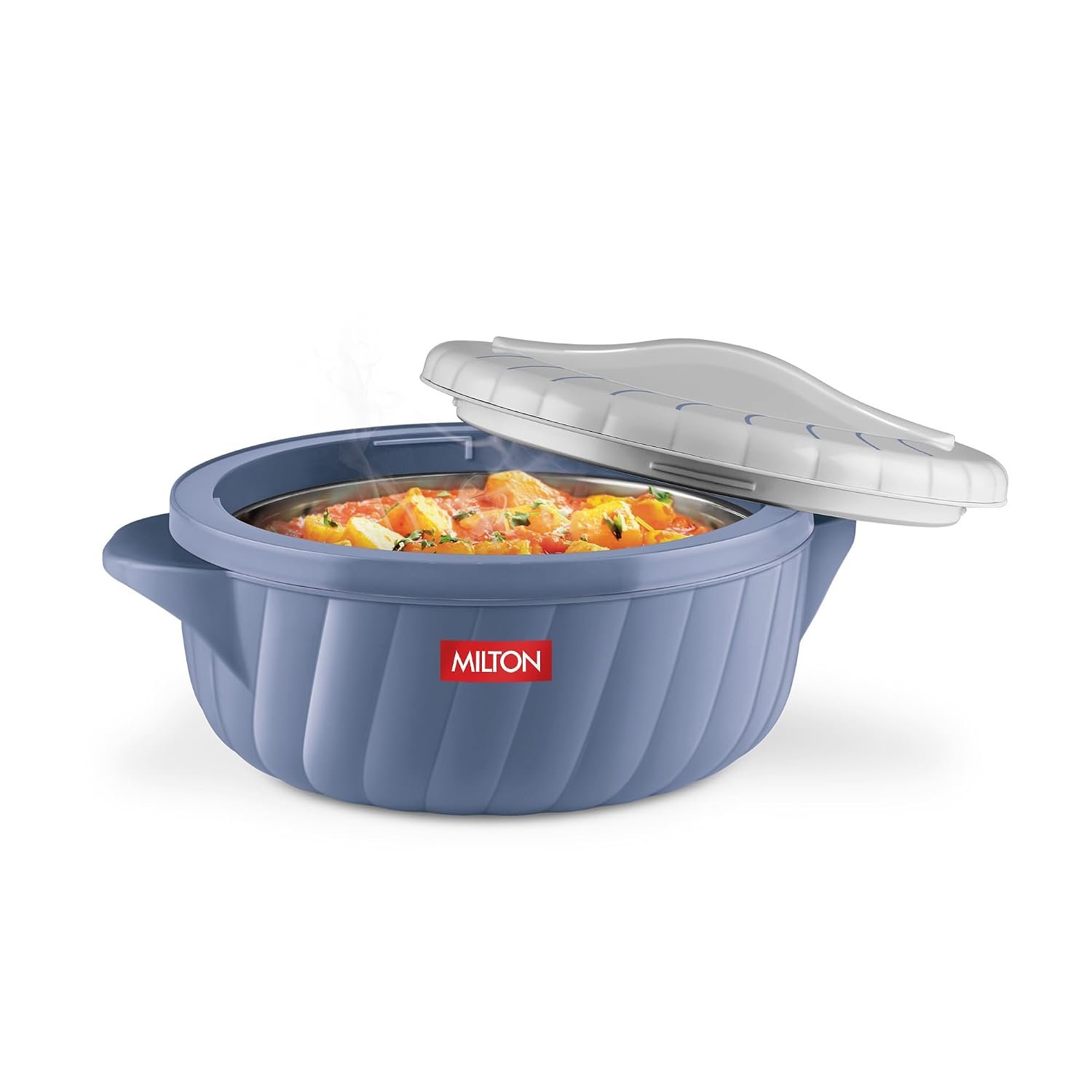 MILTON Flora 500 Insulated Inner Steel Casserole for Roti, 455 ml, Hot Box for Kitchen, Hot Pot with Lid, Chapati Box, Roti Casserole, Serving Boxes, Hotcase, Food Warmer, Stone Blue