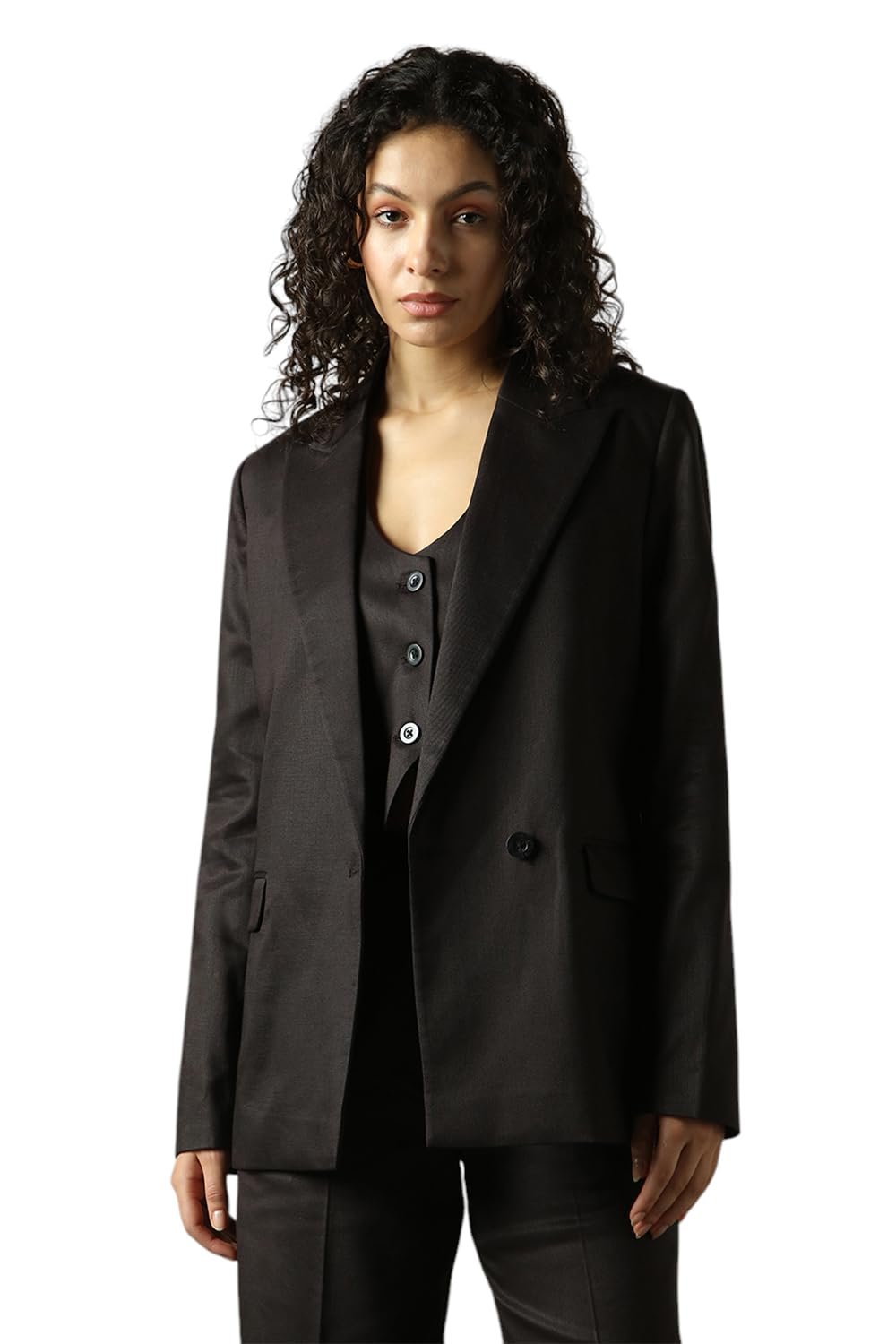 High Star Women Solid Longline Length Oversized Notch Lapel Collar Full Sleeve Blazer