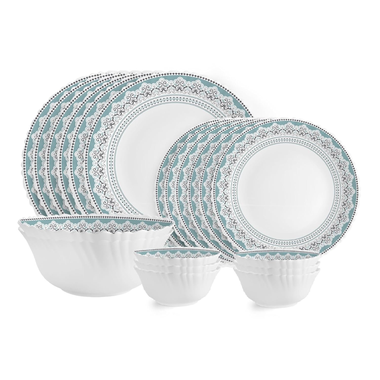 Cello Dazzle Series Celeste Opalware Dinner Set | 20Pcs | White | Service For 6 | Microwave & Dishwasher Safe | Light-Weight & Durable | Chip & Scratch Resistant | Best For Special Occassi
