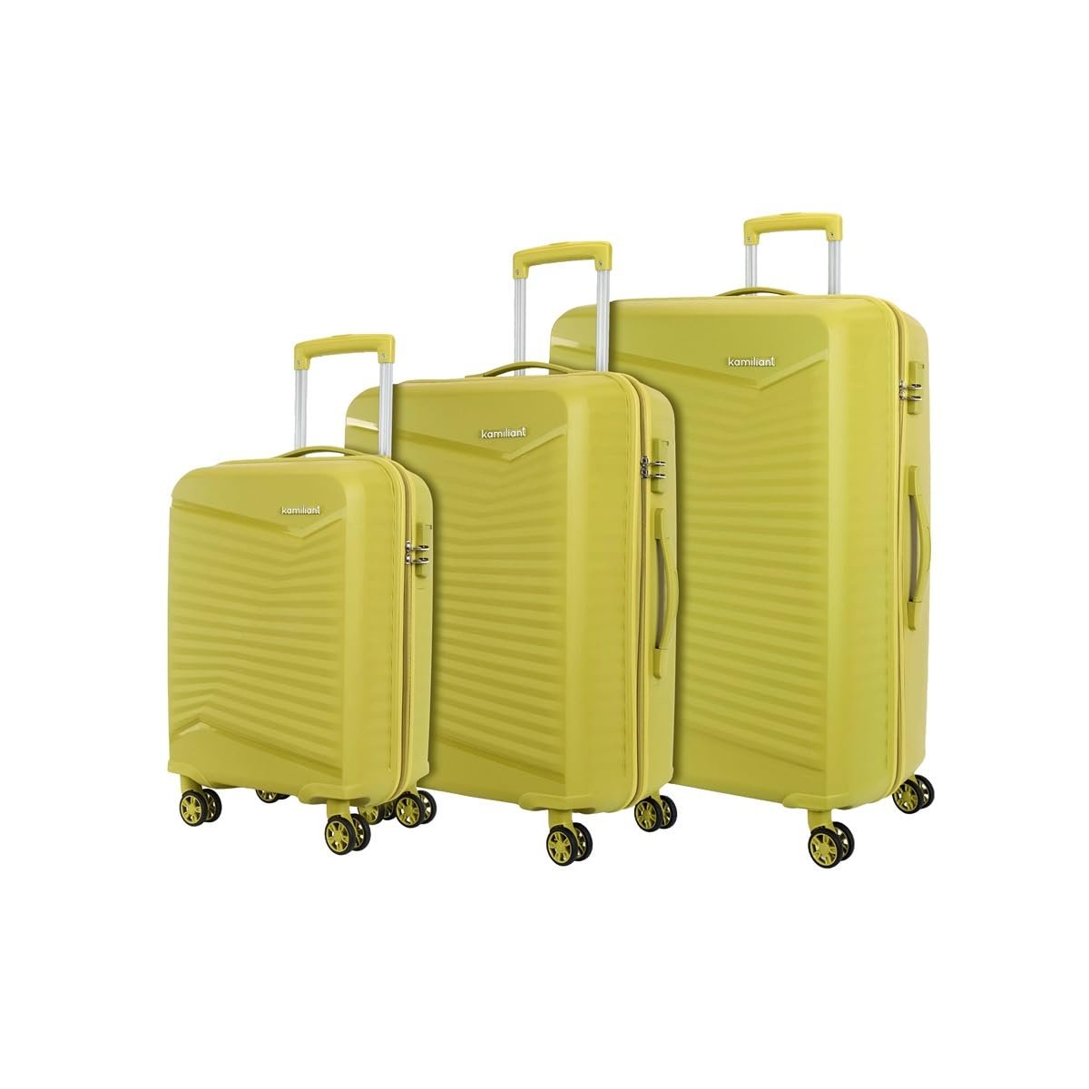 Kamiliant by American Tourister Rock-Lite 99L Hard Sided Trolley Bag for Men & Women with 3 Digit Combination Lock, Set of 3pc (Small, Medium & Large) - Cress Green