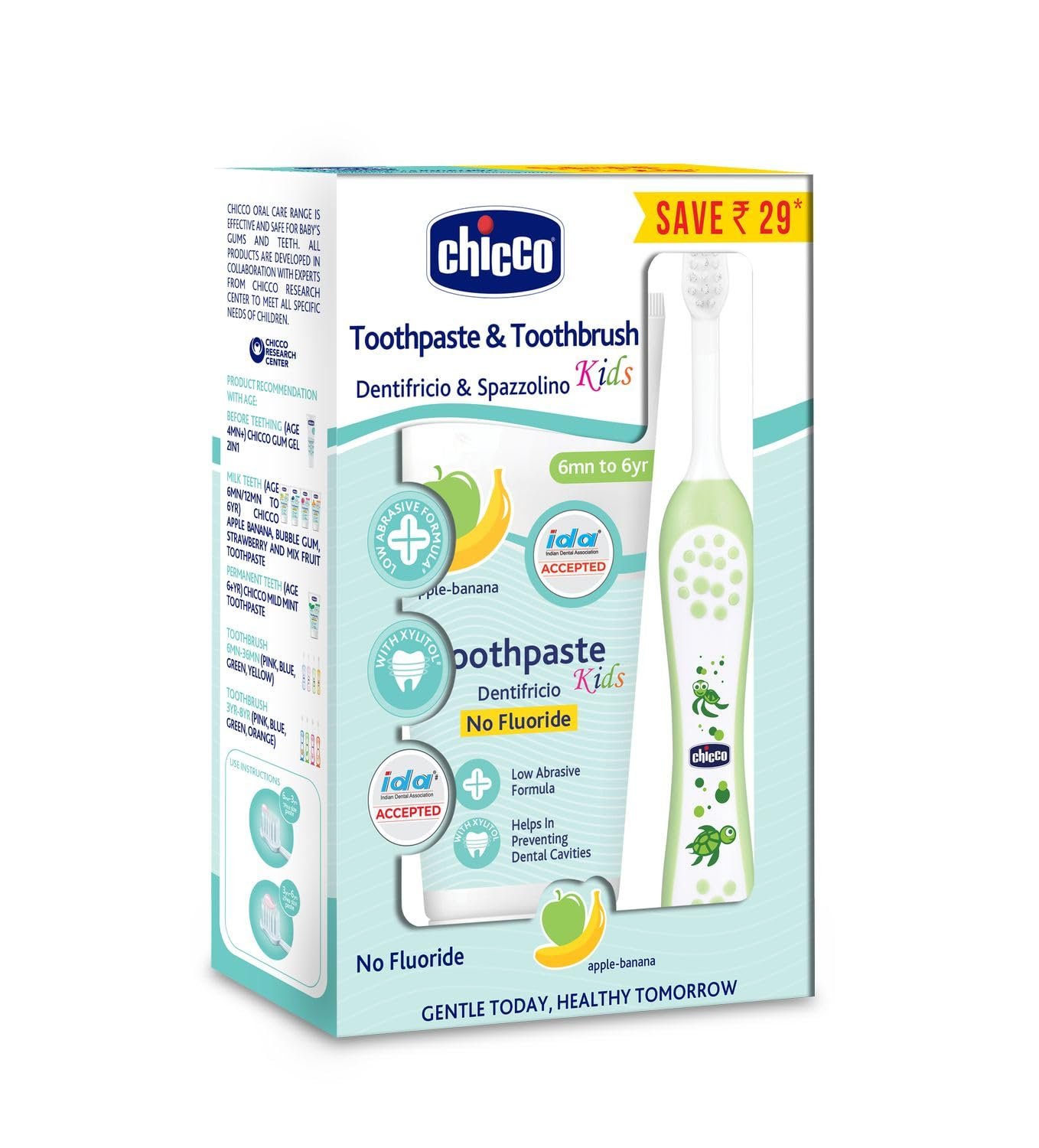Chicco Toothpaste Applebanana + Chicco Brush Green 6-36M
