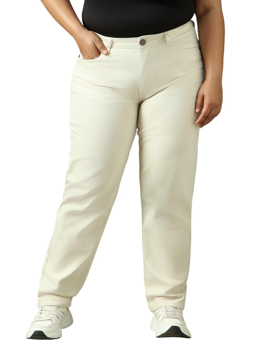 High Star Women Washed Cotton Mom Fit High- Rise Jeans 49