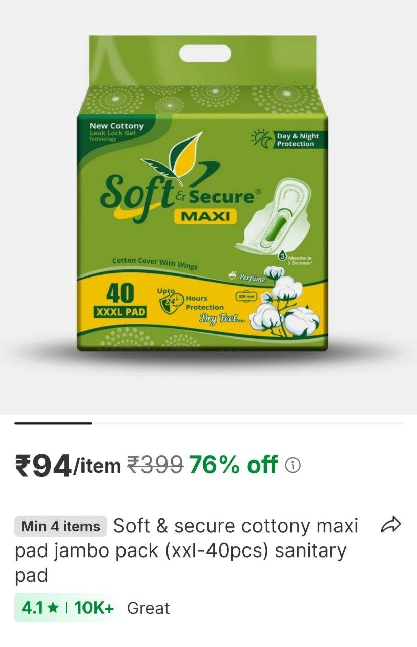 soft & secure COTTONY MAXI PAD JAMBO PACK (XXL-40pcs) Sanitary Pad Price in India - Buy soft & secure COTTONY MAXI PAD JAMBO PACK (XXL-40pcs) Sanitary Pad online at Shopsy.in