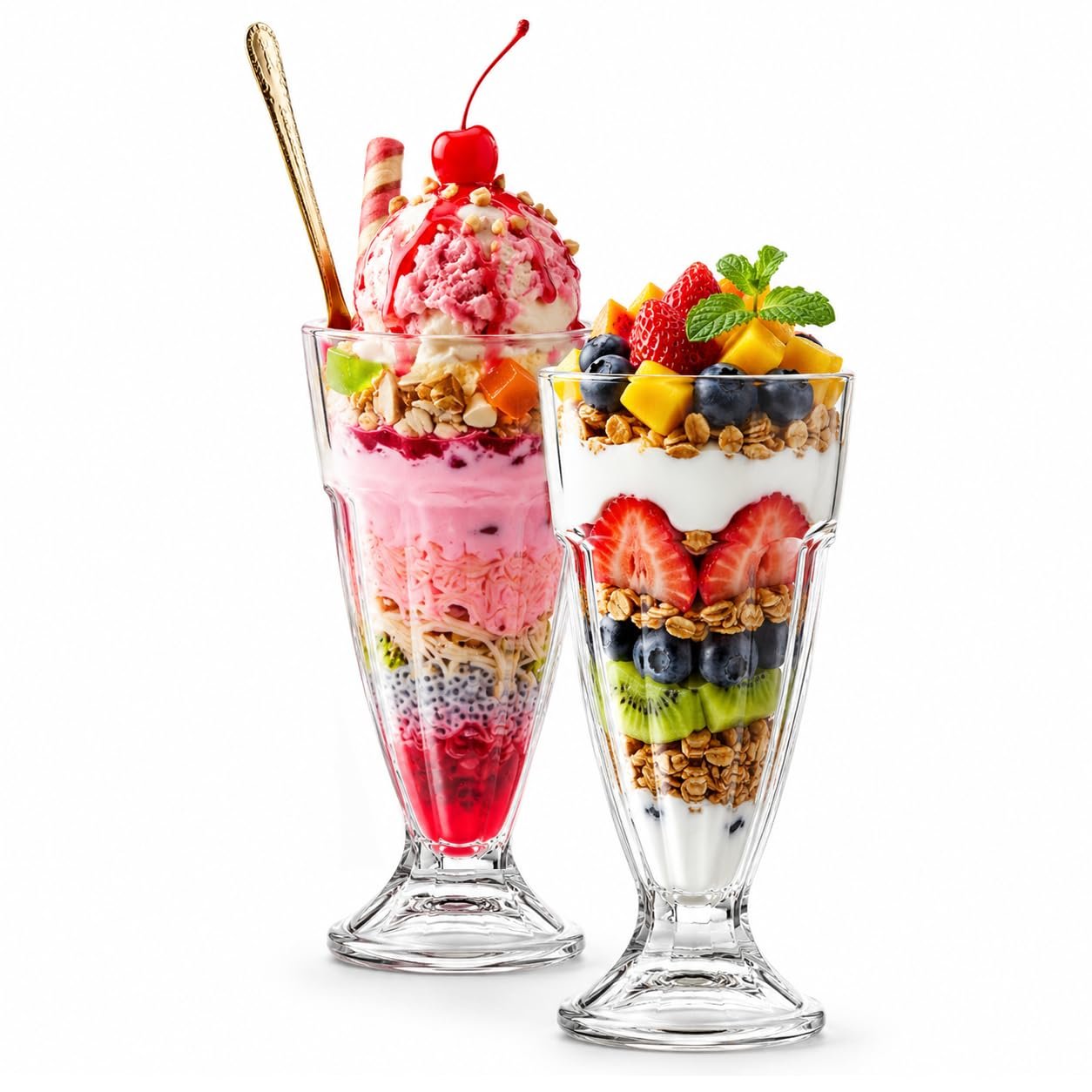 CELLO Falooda Glass Set of 2 Pcs 300ml, Transparent | Freezer & Fridge Safe, Leadfree Dishwasher Safe Toughened Crystal Clear Glasses Set for Drinking Juice Milkshake Cocktail Mocktail Coldrinks S