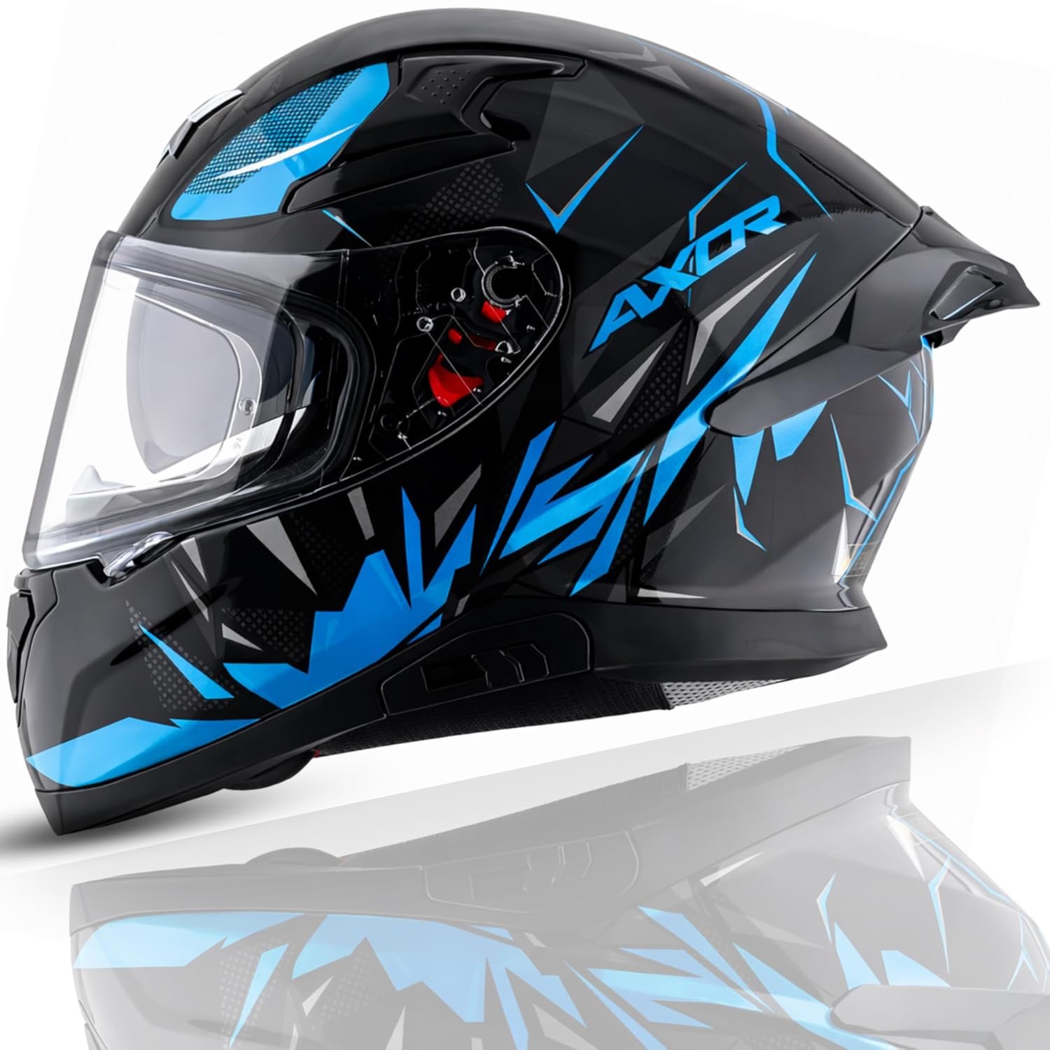 Axor Apex Hunter ISI ECE DOT Certified Full Face Dual Visor Helmet for Men and Women with Pinlock Fitted Outer Clear Visor and Inner Smoke Sun Visor Black Neon Blue Helmet-XL
