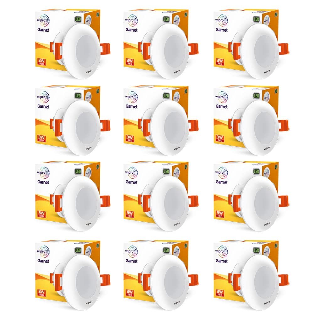 wipro Garnet 3W LED Mini Downlight | Red | Compact Design with 120° Beam Angle | Recessed Down Light for False Ceiling | Cutout - 2.3 inch | Pack of 12