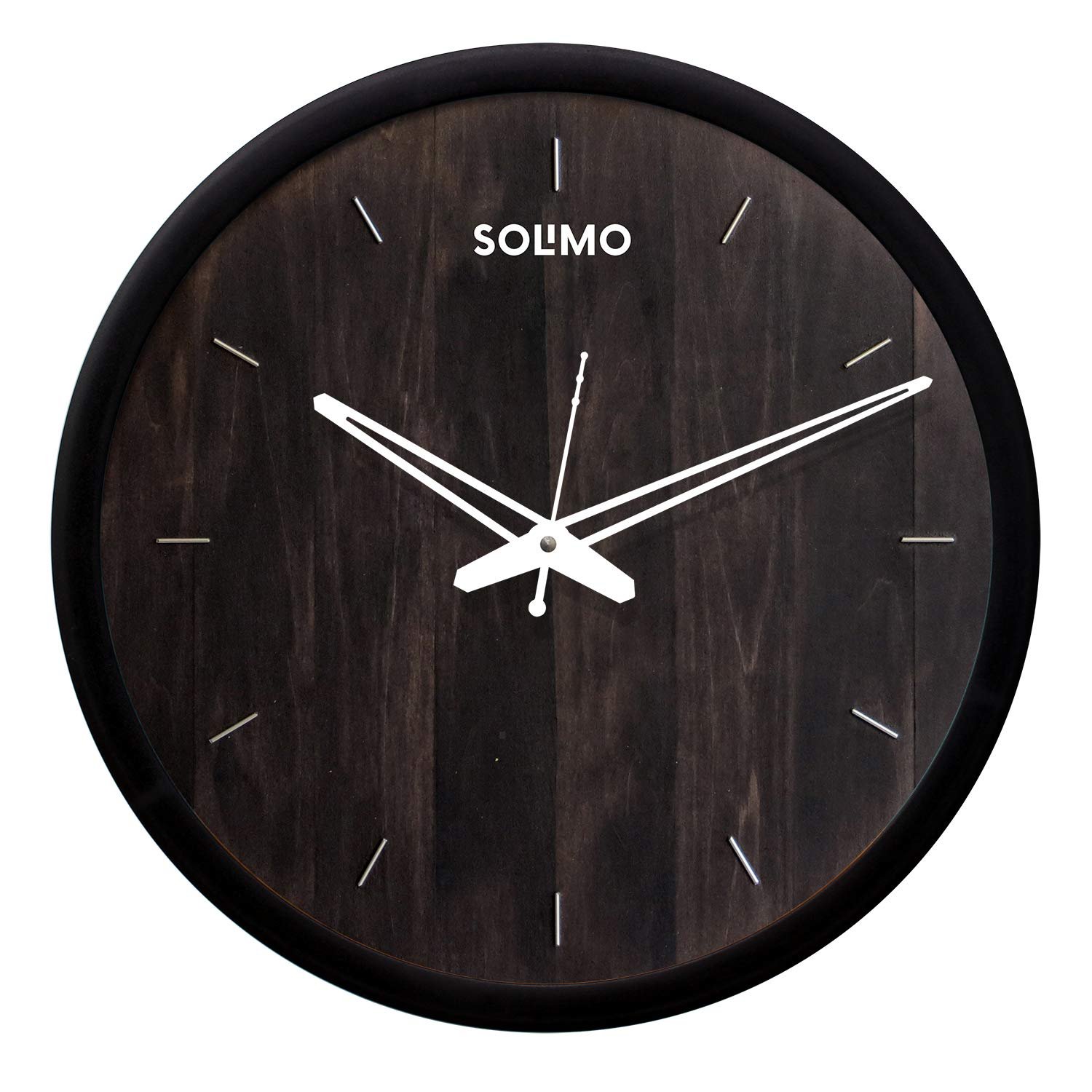 Amazon Brand - Solimo 12-inch Contemporary Plastic & Glass Wall Clock - Designer (Silent Movement, Black Frame)