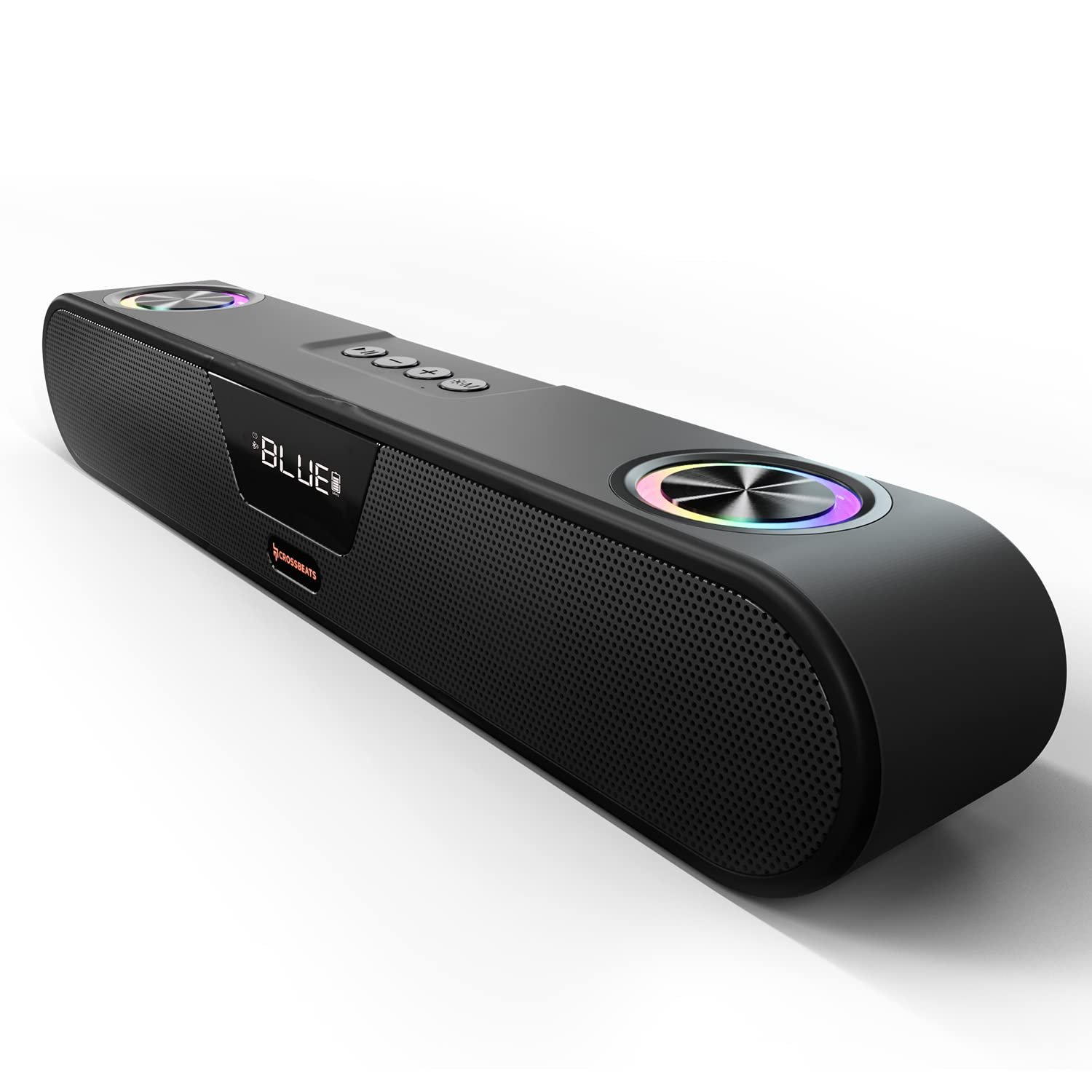 CrossBeats Blaze B24 Bluetooth Soundbar 24W, Gaming RGB Lights, AUX, Bluetooth, USB, FM & TWS I Fast SnapCharge Battery, Multiport Connectivity, BT Speaker for TV, Mobile, PC, Laptops, Tablets Bla