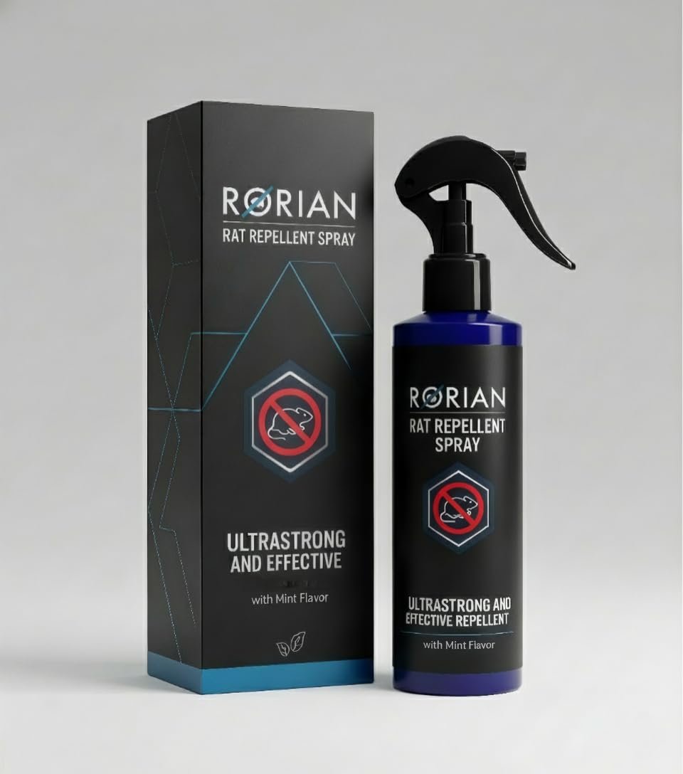 RORIAN Rat Repellent Spray for Cars, Natural Mint Scent Engine Bay Protection, Non-Toxic Rodent Deterrent, Cruelty-Free & No-Kill Solution (200ml)